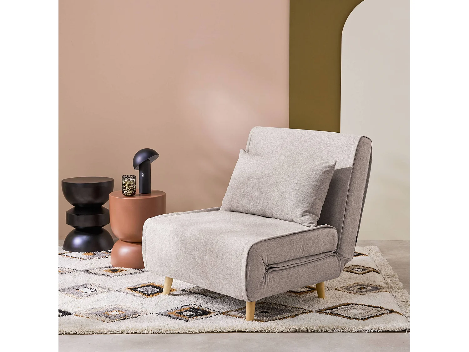 Poltrona letto convertibile tessuto con piedi in legno 1 posto