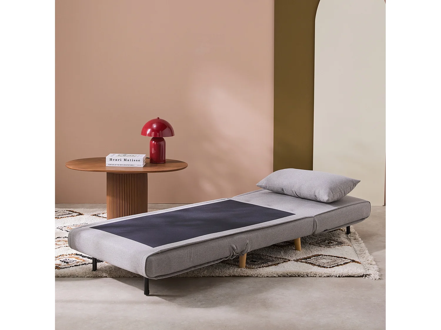 Poltrona letto convertibile tessuto con piedi in legno 1 posto