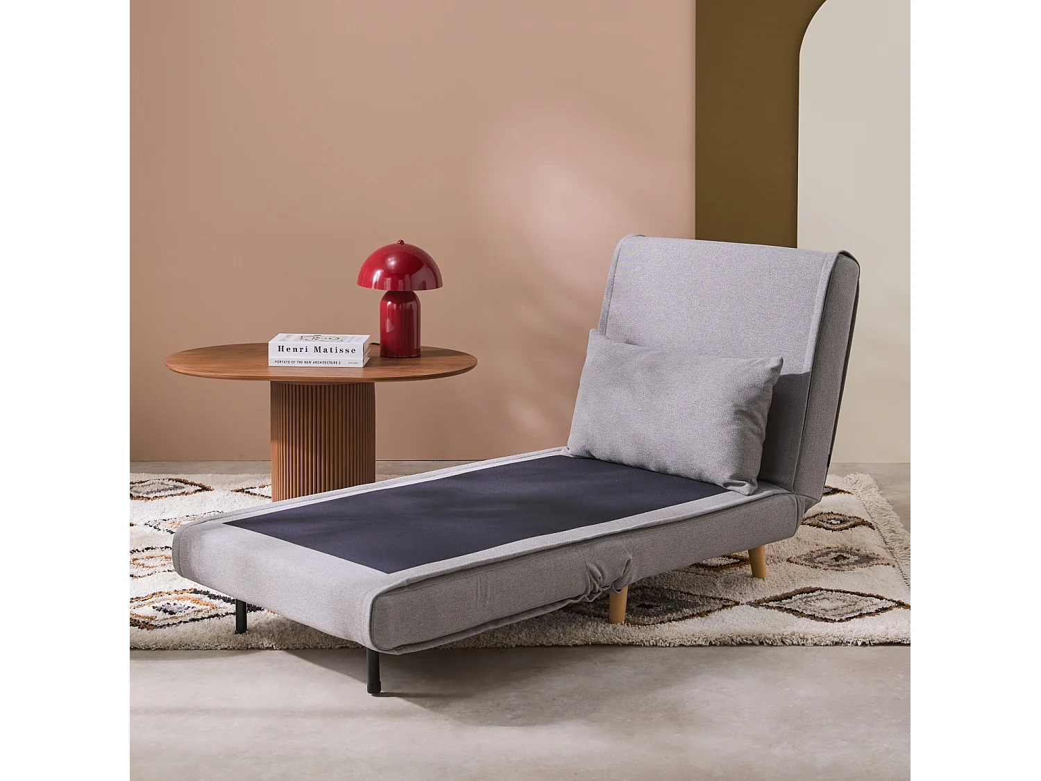 Poltrona letto convertibile tessuto con piedi in legno 1 posto