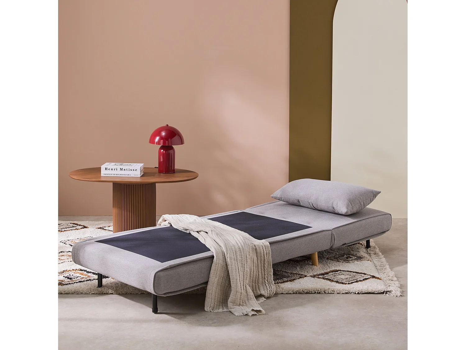 Poltrona letto convertibile tessuto con piedi in legno 1 posto