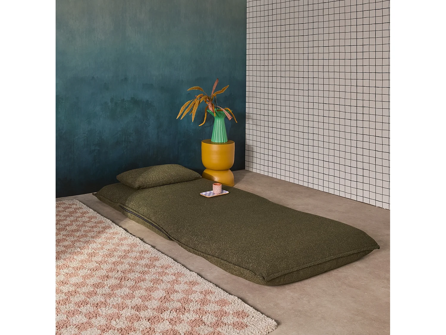 Sillón convertible en borreguito de 1 plaza  verde kaki