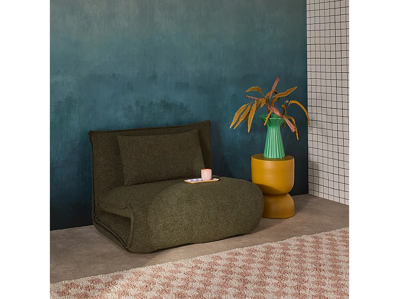 Sillón convertible en borreguito de 1 plaza  verde kaki