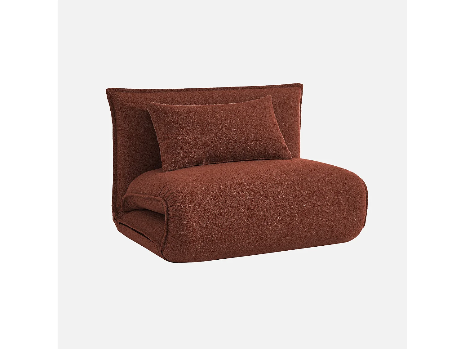 Chauffeuse convertible 1 place en bouclette texturée terracotta L 99 x P 80 x  H 66 cm - Fleeep