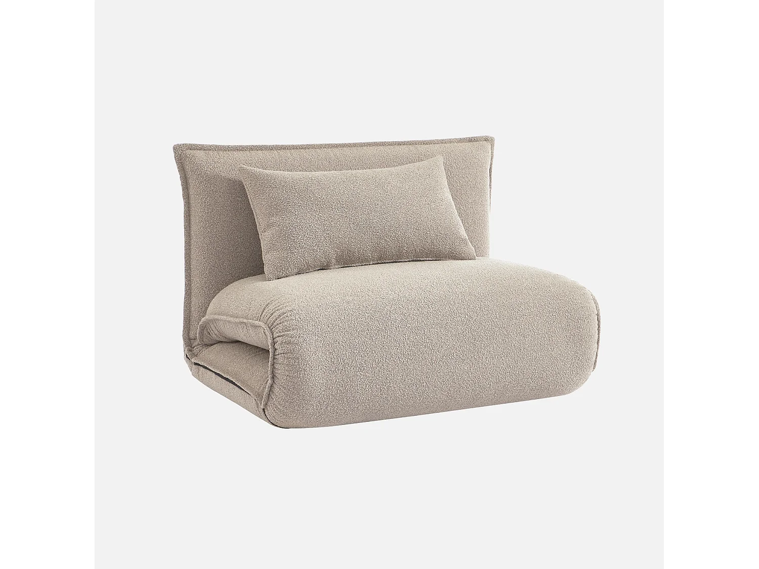 Chauffeuse convertible 1 place en bouclette texturée beige L 99 x P 80 x  H 66 cm - Fleeep