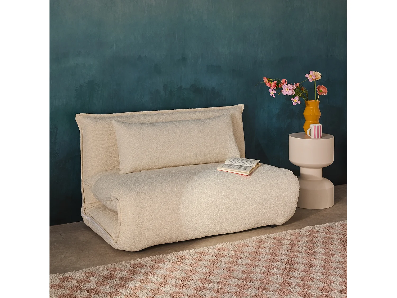 Sillón convertible de tejido borreguito texturizada, 2 plazas blanco