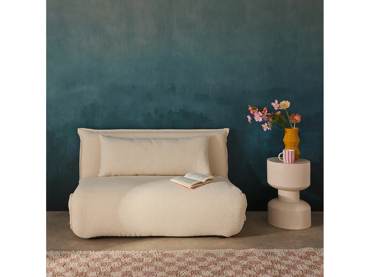 Sillón convertible de tejido borreguito texturizada, 2 plazas blanco