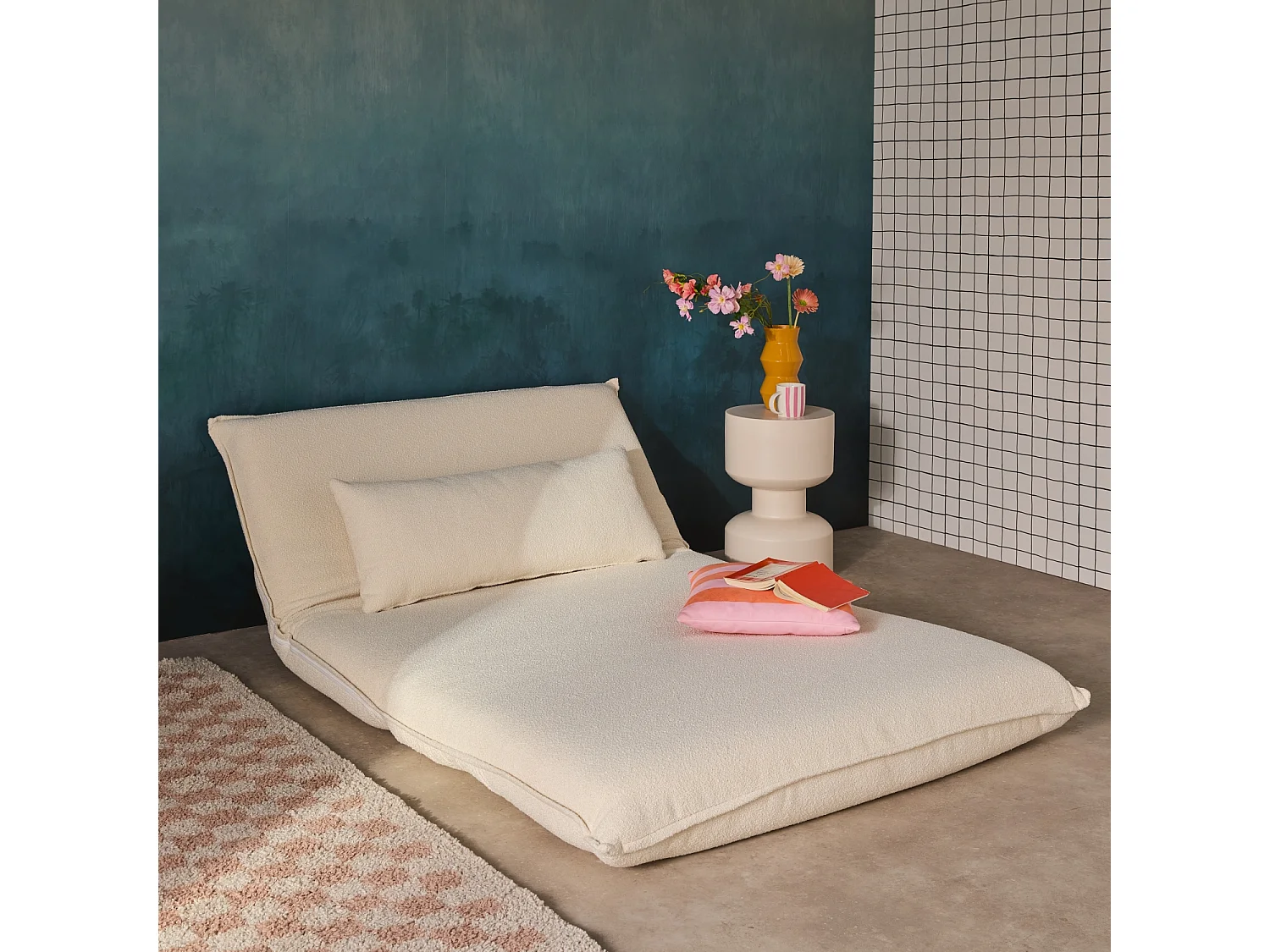 Sillón convertible de tejido borreguito texturizada, 2 plazas blanco