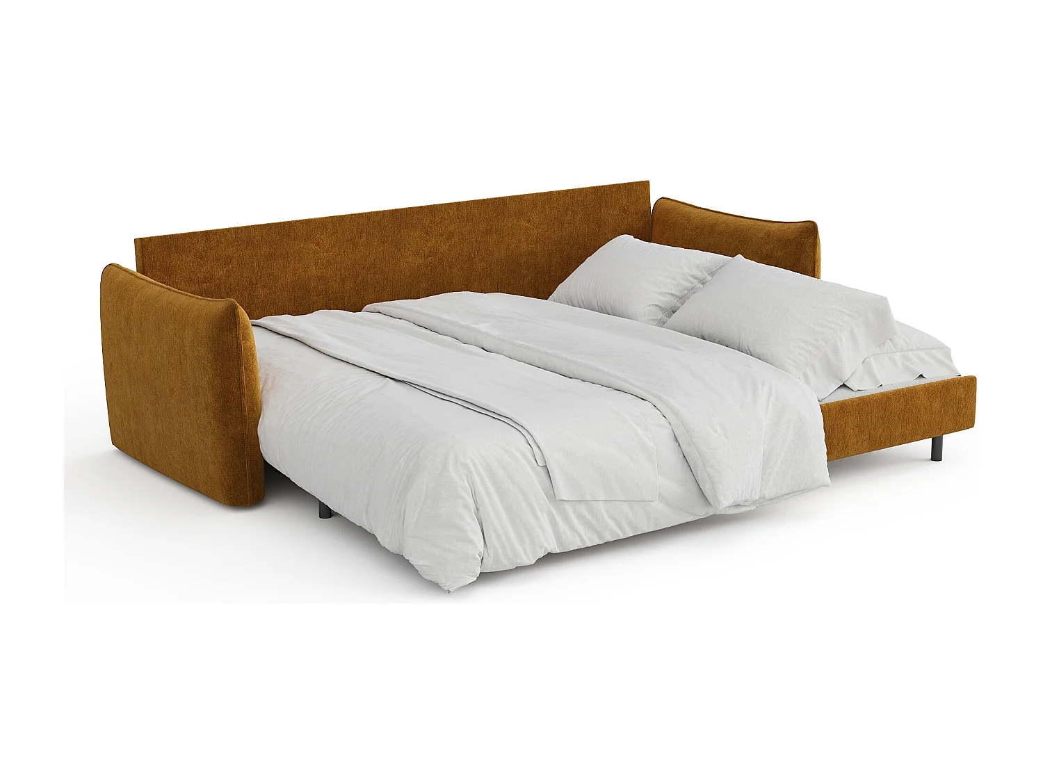 Canapé convertible 3 places velours texturé moutarde 213cm PLUME