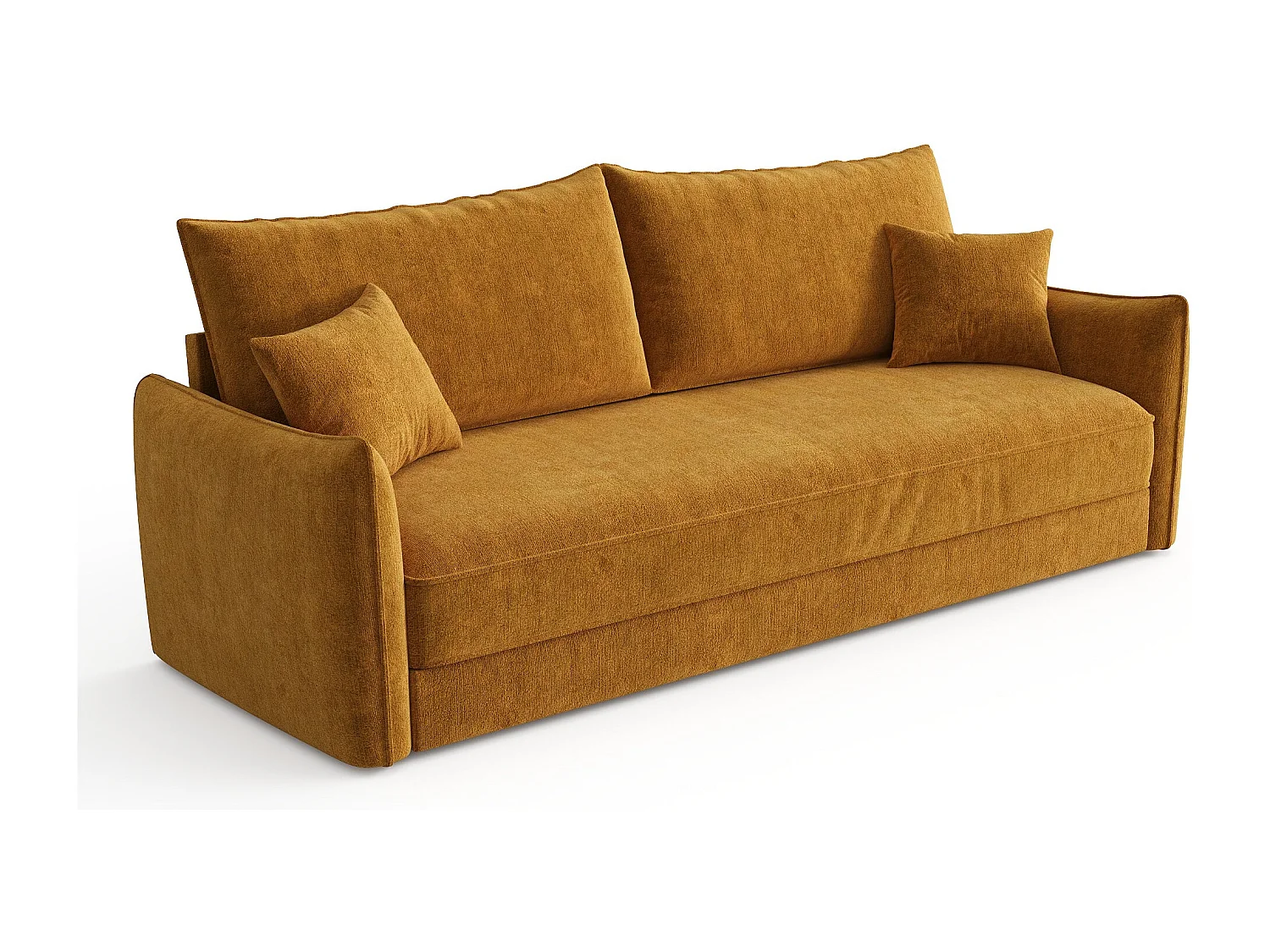 Canapé convertible 3 places velours texturé moutarde 213cm PLUME