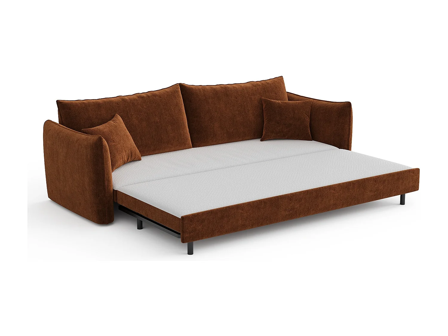 Canapé convertible 3 places velours texturé terracotta 213cm PLUME