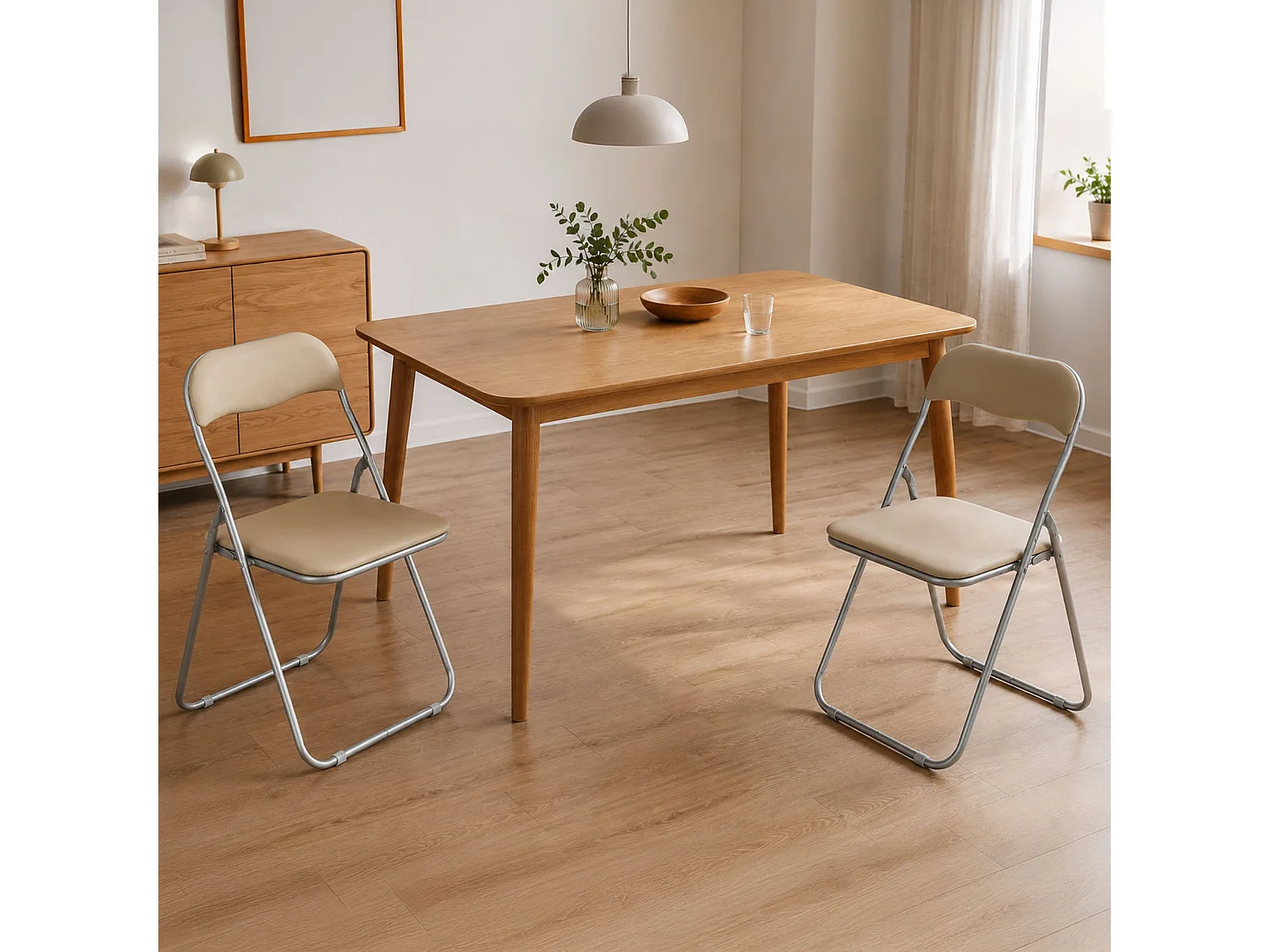 Stuhl 0, Set aus zwei Klappstühlen, platzsparender Besprechungssitz, Wartezimmersessel, 43x47x78 cm, Beige