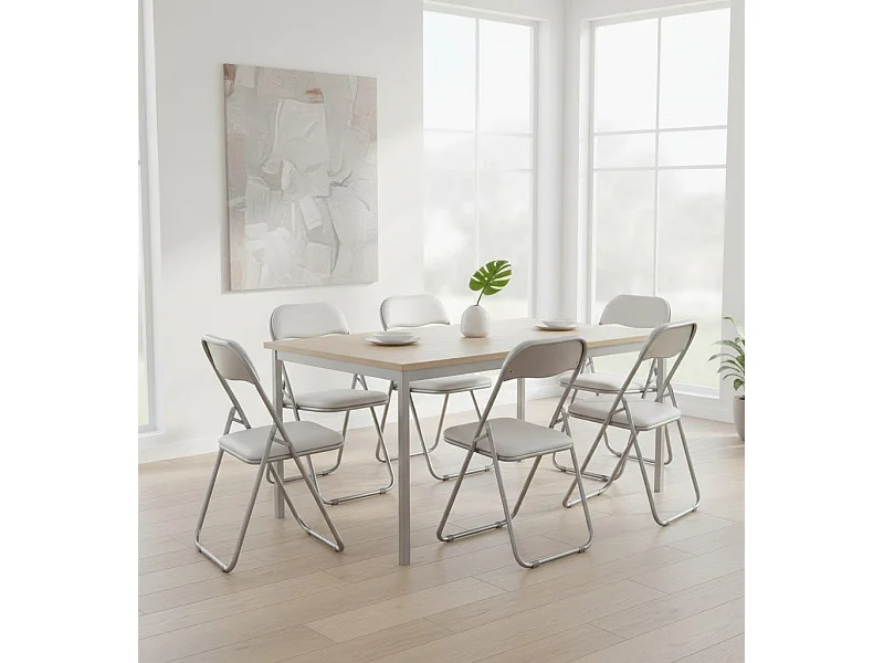 Lot de 6 chaises pliantes Dgraf, Fauteuil gain de place, Chaise invité, Siège de réunion en simili cuir, 43x47h80 cm, Blanc