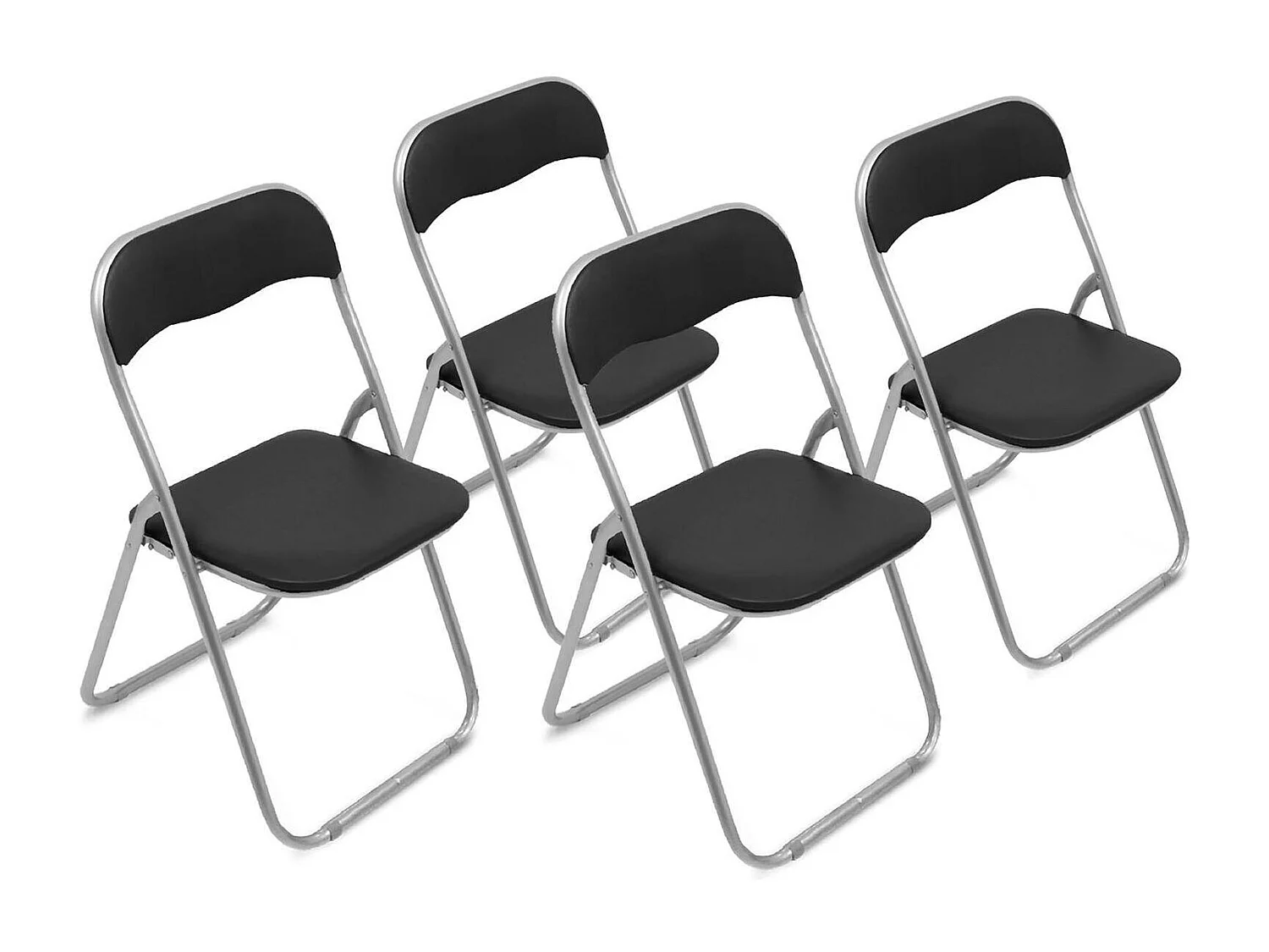 Stoel 0, Set van vier klapstoelen, Ruimtebesparende vergaderstoel, Wachtkamerfauteuil, 43x47h78 cm, Zwart
