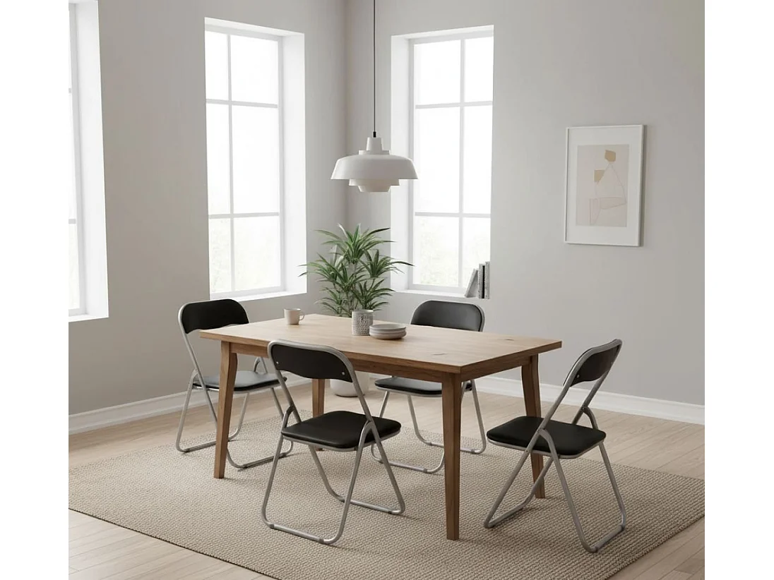 Stoel 0, Set van vier klapstoelen, Ruimtebesparende vergaderstoel, Wachtkamerfauteuil, 43x47h78 cm, Zwart