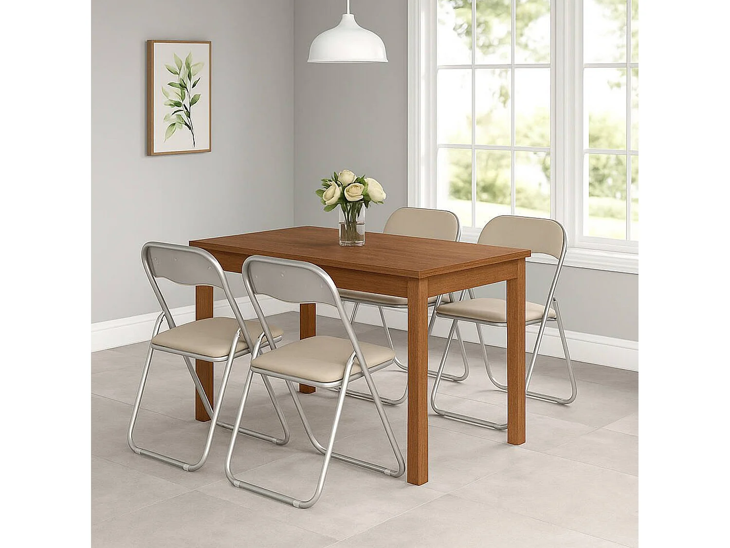 Lot de 4 chaises pliantes Dgraf, Fauteuil gain de place, Chaise invité, Siège de réunion en simili cuir, 43x47h80 cm, Beige
