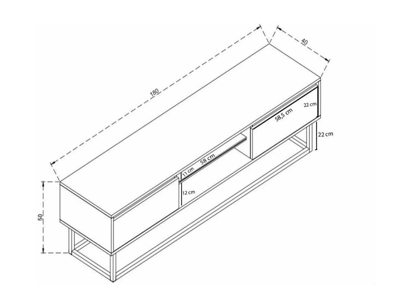 Armário de TV Dpirol, Aparador de sala, Armário de TV baixo, Base de parede equipada, 180x40h50 cm, Preto e Carvalho