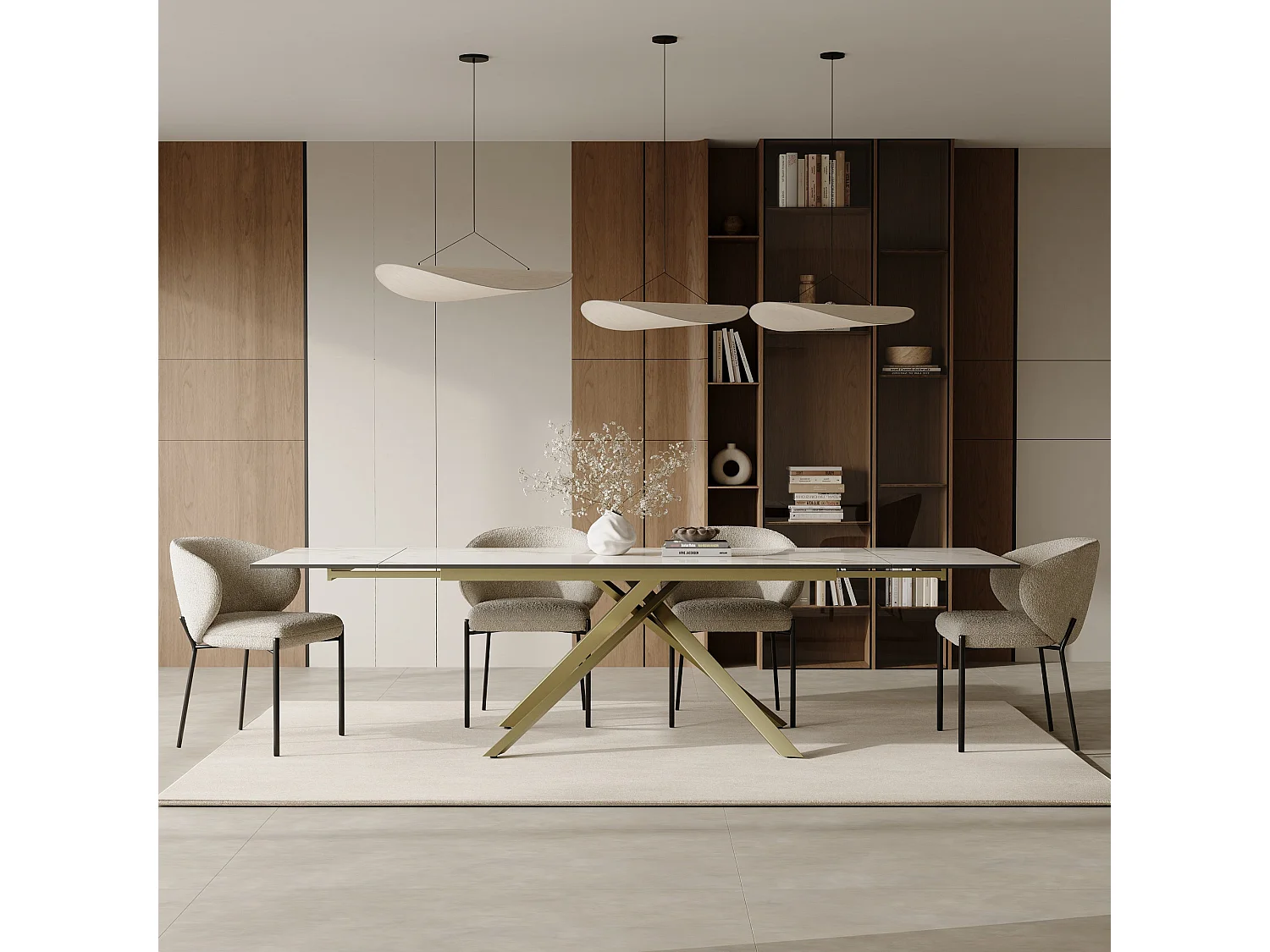 Table extensible 8-10 personnes céramique effet marbre blanc 180cm GINKO