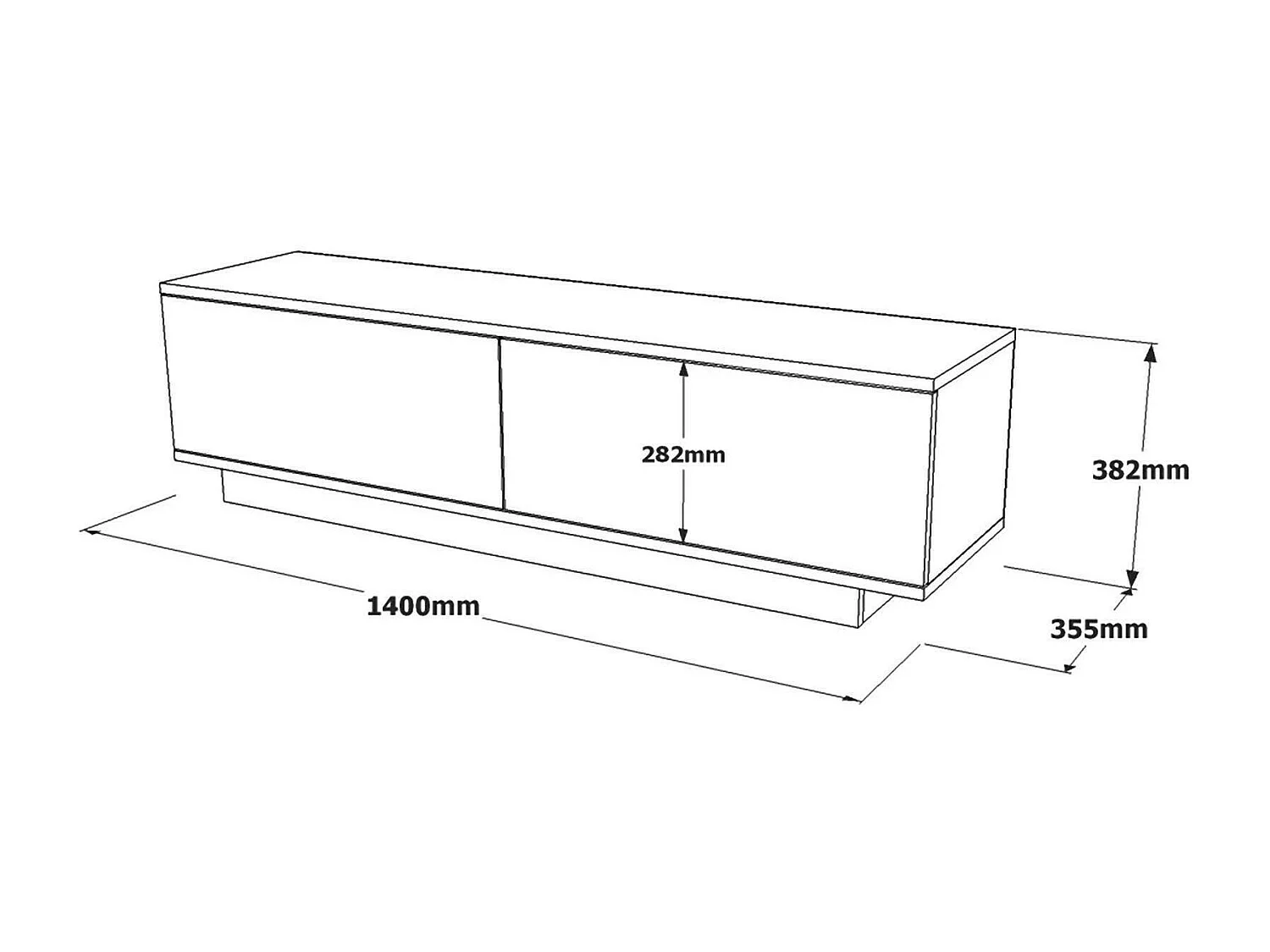 Fernsehschrank Dpoloni, Ständer für Wohnzimmerfernseher, Niedriges Wohnzimmer-Sideboard, TV-Ständerbasis, 140x36h38 cm, Schwarz