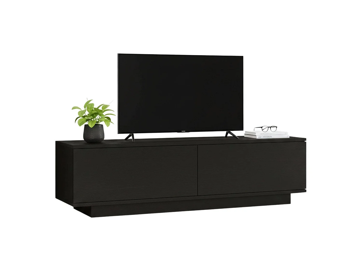 Meuble TV Zaur, Buffet de salon, Armoire basse pour TV, Base murale de rangement, 140x36h38 cm, Noir
