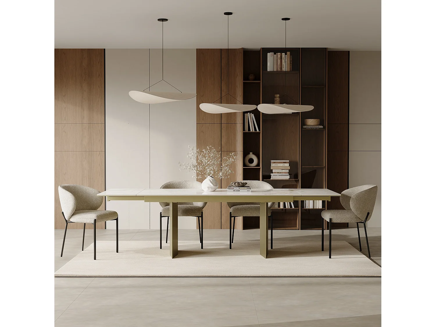 Table extensible 8-10 personnes céramique effet marbre blanc180cm ROSE