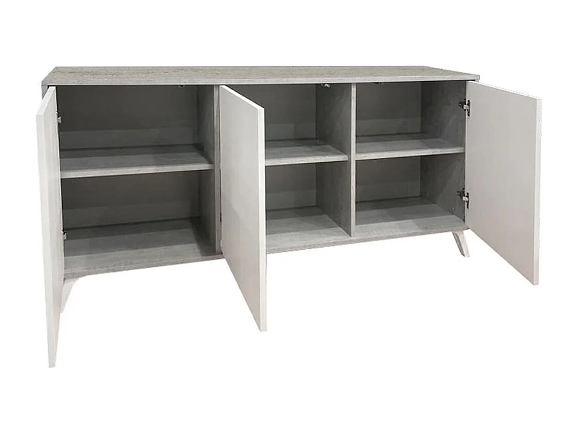 Buffet Weddell, Buffet du salon, Commode de salon, Garde-manger de cuisine, 154x40h72 cm, Gris clair et Blanc