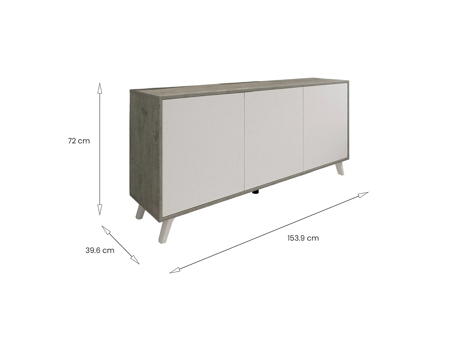 Buffet Weddell, Buffet du salon, Commode de salon, Garde-manger de cuisine, 154x40h72 cm, Gris clair et Blanc