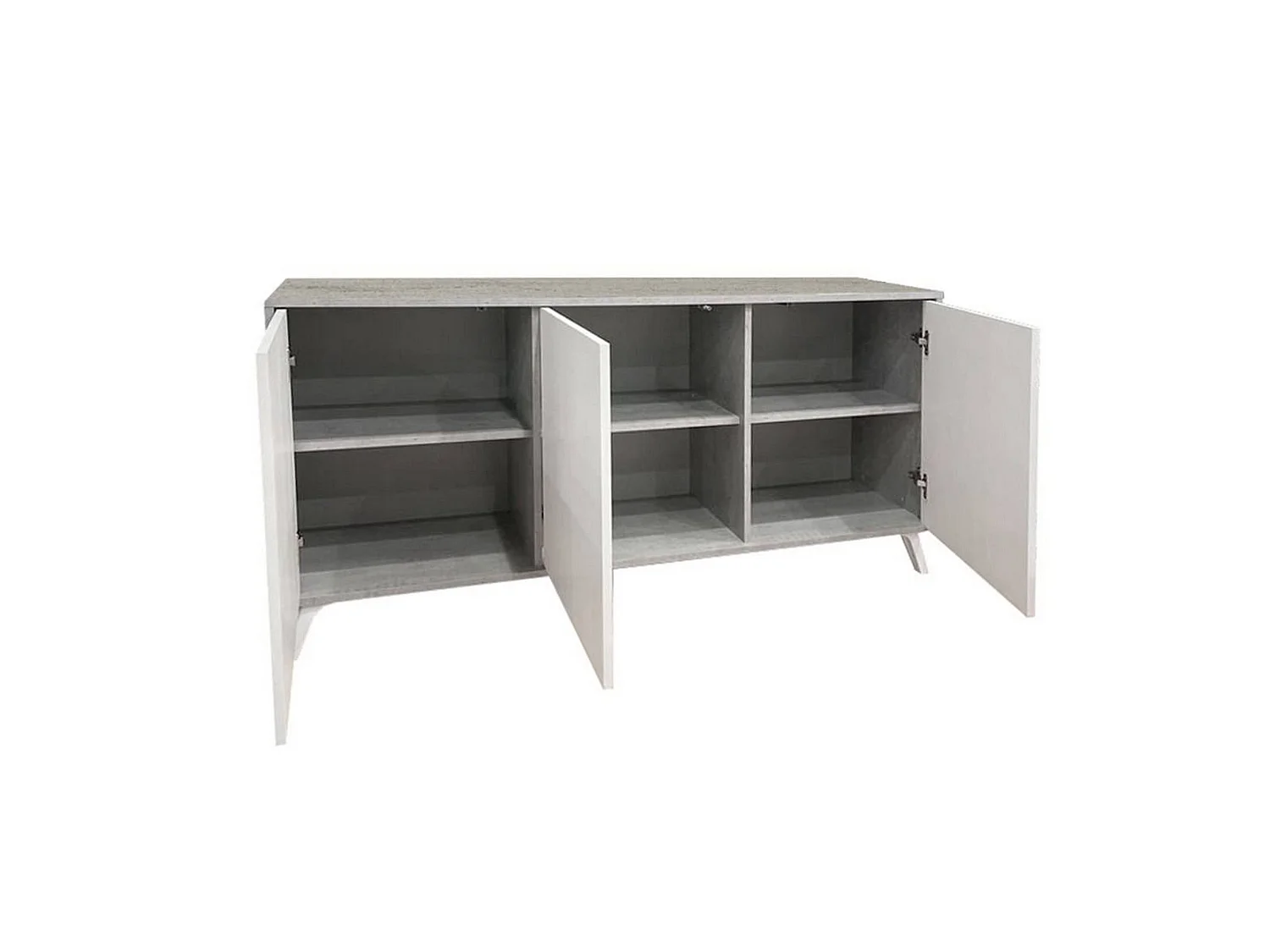 Buffet Weddell, Buffet du salon, Commode de salon, Garde-manger de cuisine, 154x40h72 cm, Gris clair et Blanc