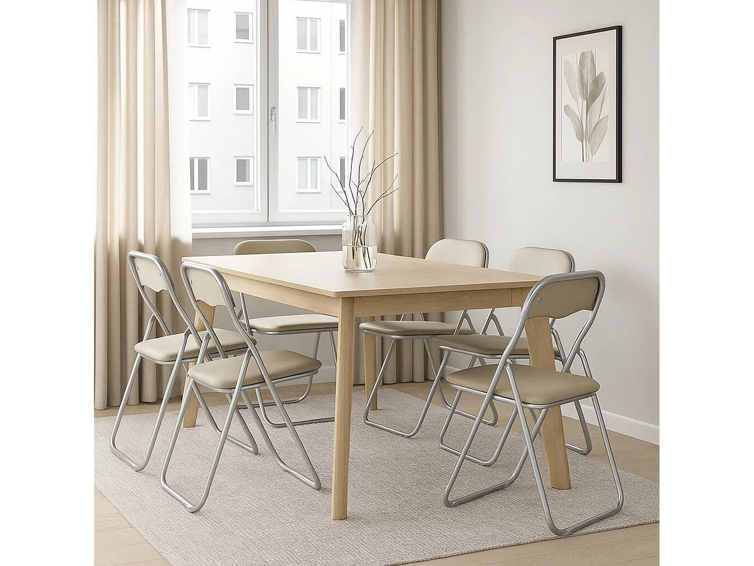 Lot de 6 chaises pliantes Dgraf, Fauteuil gain de place, Chaise invité, Siège de réunion en simili cuir, 43x47h80 cm, Beige