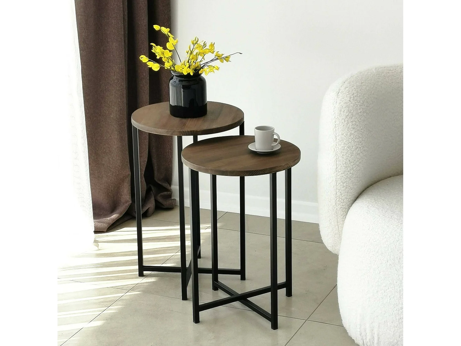 Wohnzimmertisch Dluperin, Niedriger Wohnzimmertisch, Kaffeeregal, Couchtisch für Sofa, 70x35h55 cm, Nussbaum