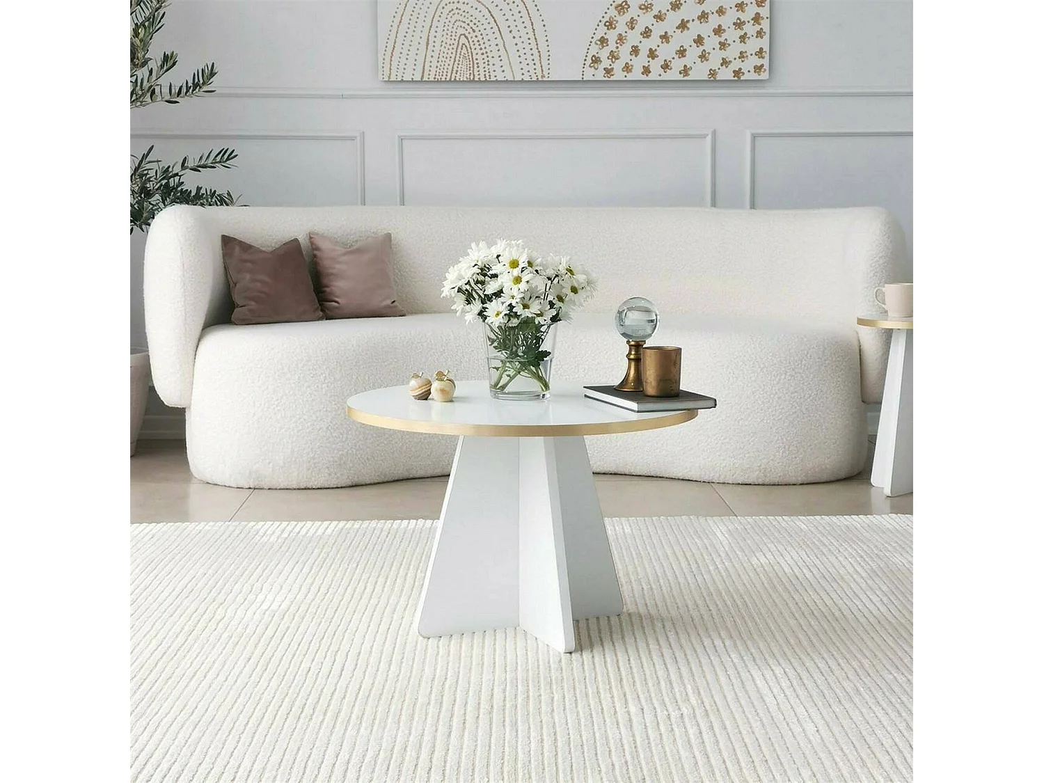 Table basse Elnath, Table basse, Porte-revues pour canapé, Etagère de salon, 60x60h40 cm, Or et Blanc