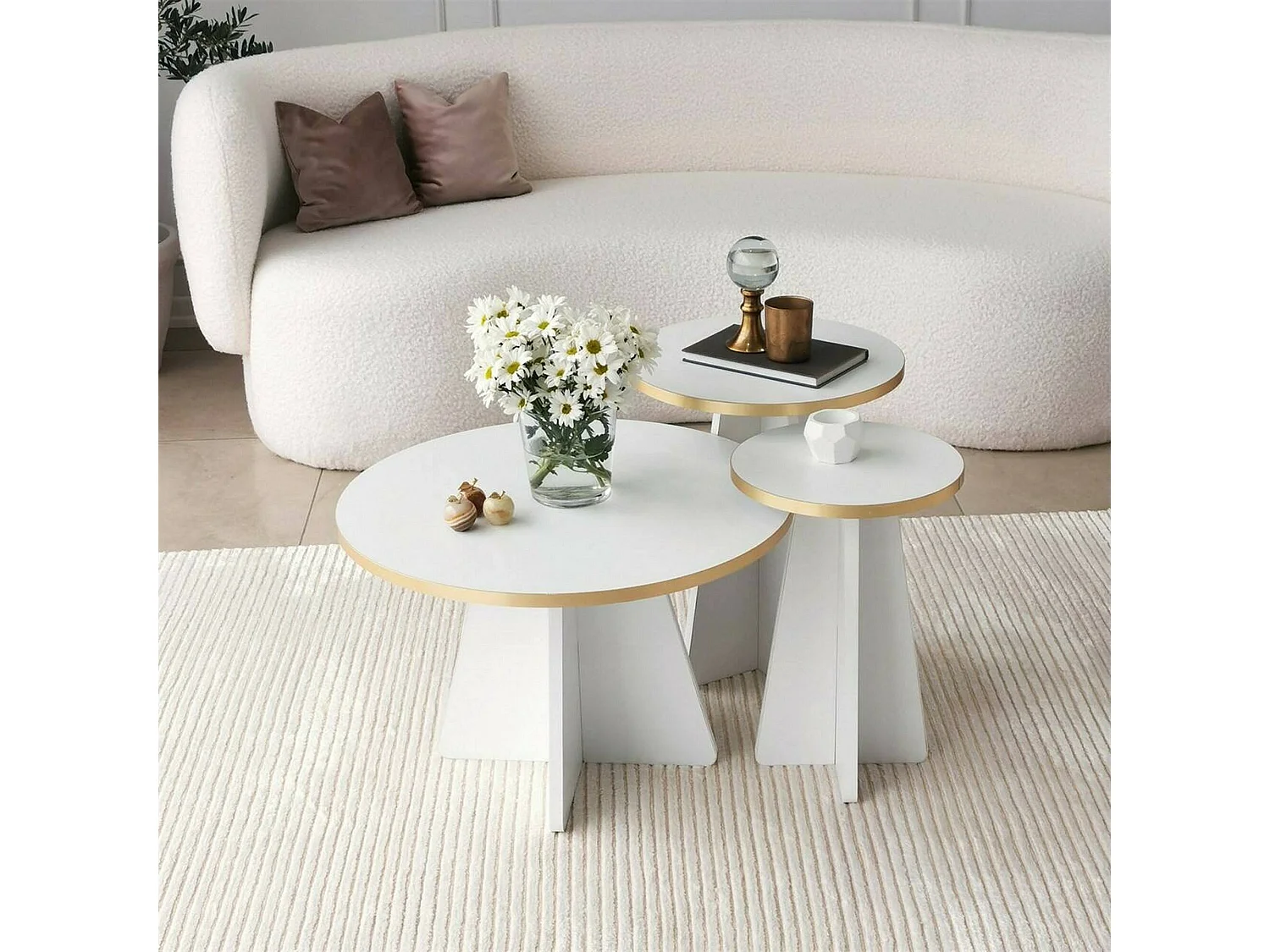 Table basse Elnath, Table basse, Porte-revues pour canapé, Etagère de salon, 60x60h40 cm, Or et Blanc
