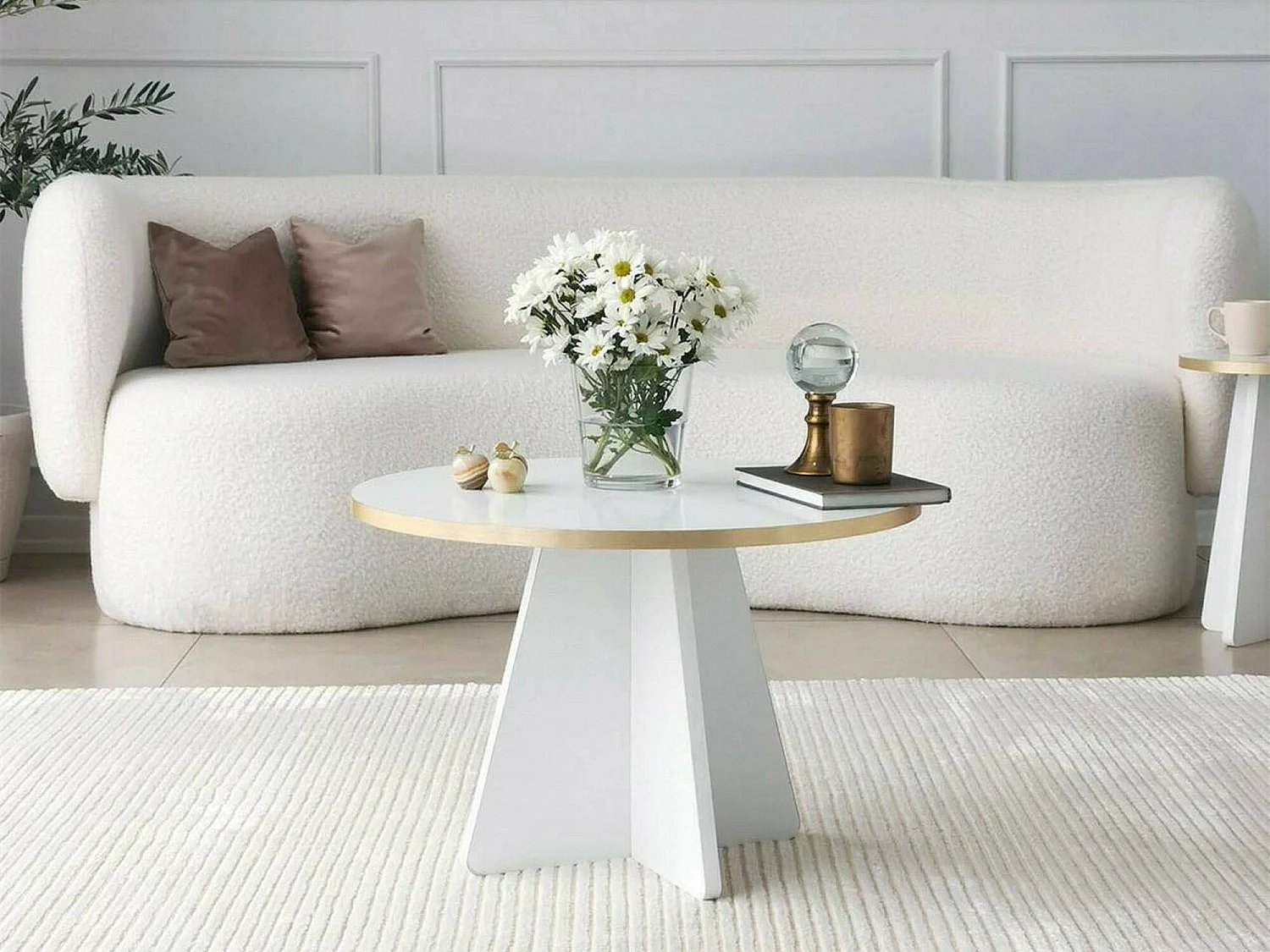 Table basse Elnath, Table basse, Porte-revues pour canapé, Etagère de salon, 60x60h40 cm, Or et Blanc