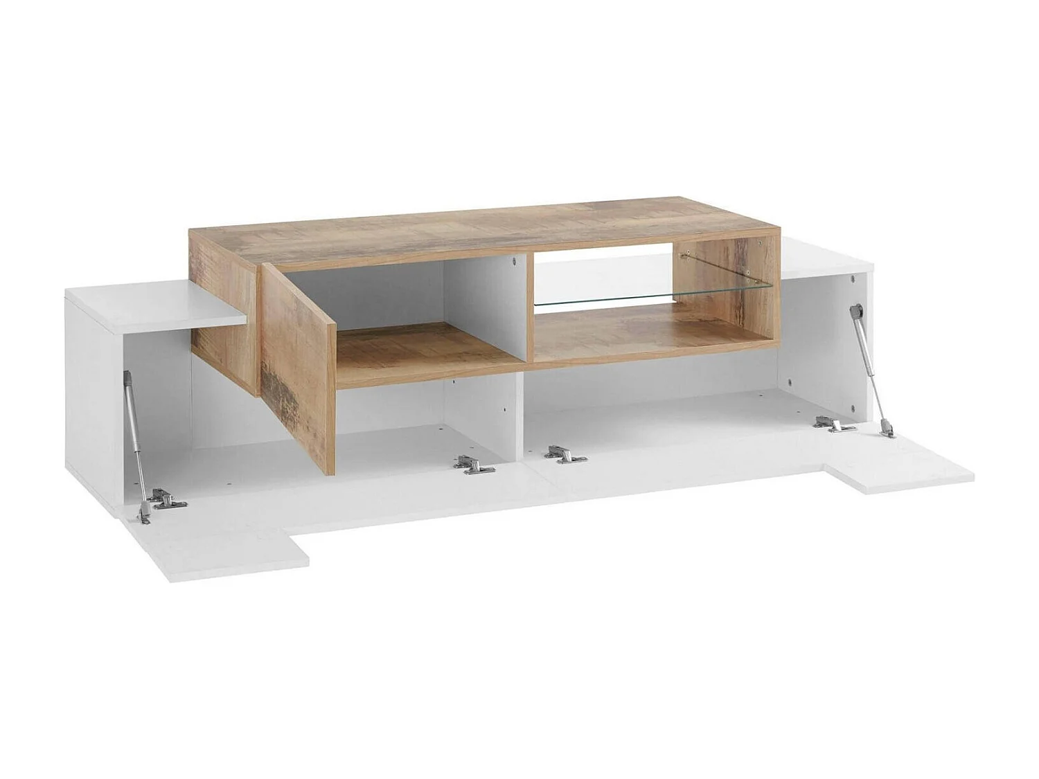 Meuble TV Dlodrin, Buffet bas de salon, Base pour meuble TV, 100% Made in Italy, 160x45h51 cm, Blanc brillant et Érable