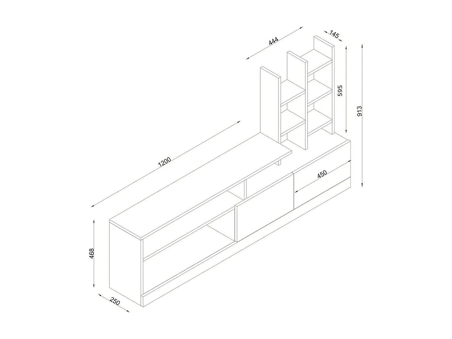Fernsehschrank Dbrignol, Ständer für Wohnzimmerfernseher, Niedriges Wohnzimmer-Sideboard, TV-Ständerbasis, 164x25h91 cm, WeiÃŸ