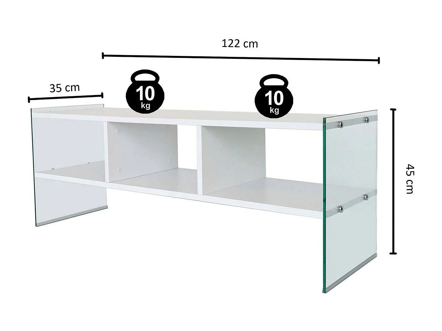 Dbennace tv-houder, woonkamer, laag tv-meubel, wandwand, 120x35h45 cm, Wit