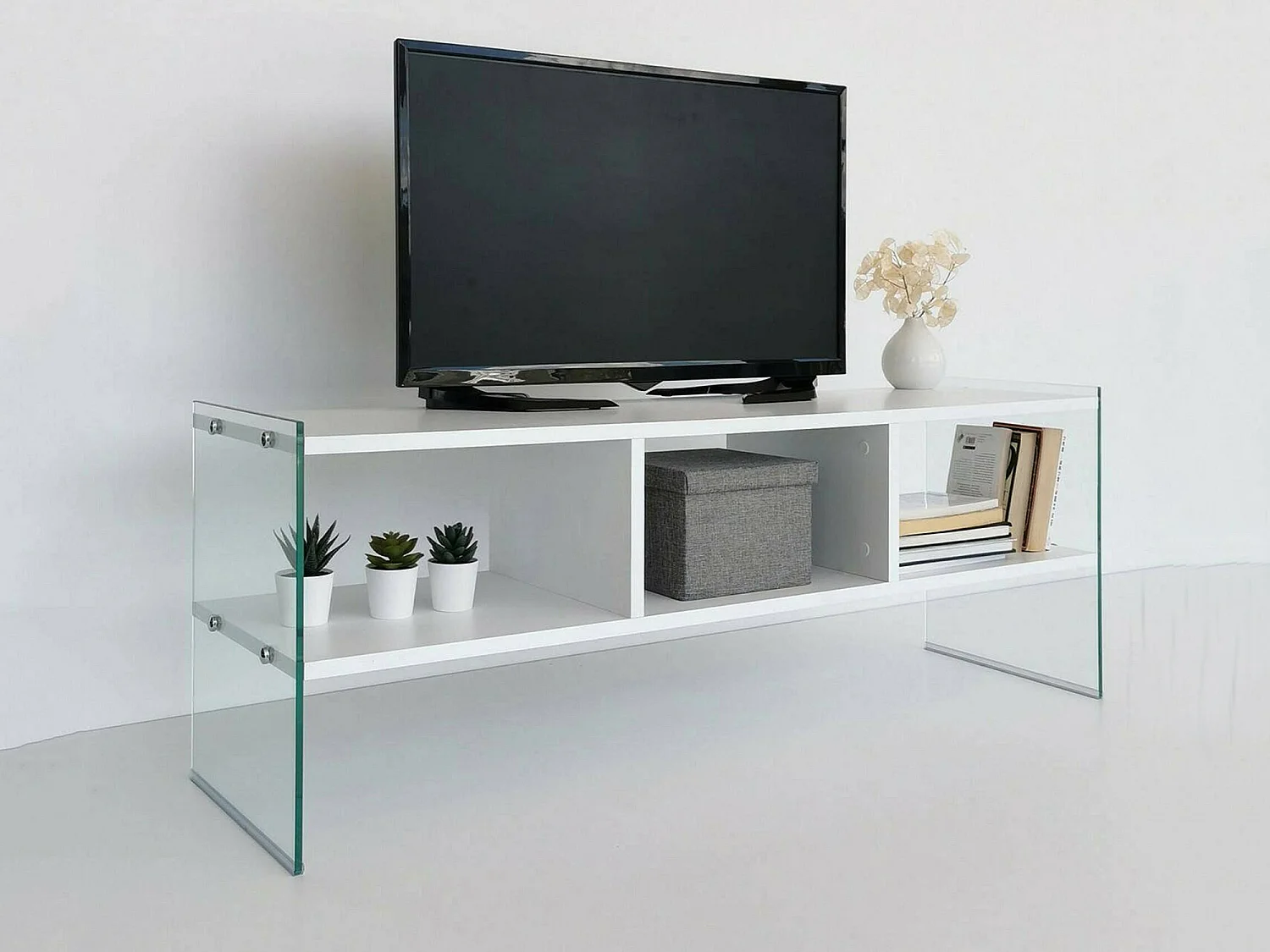 Dbennace tv-houder, woonkamer, laag tv-meubel, wandwand, 120x35h45 cm, Wit