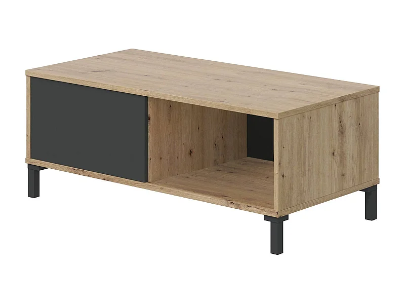 Tavolino da salotto Evansville, Tavolino da caffè, Tavolo basso da soggiorno, 100x50h40 cm, Rovere nodi e Antracite