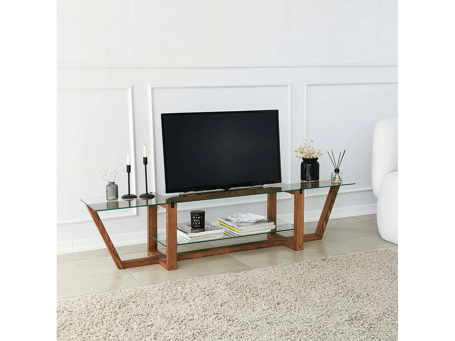 Mobile Porta tv Arienzo, 2 Ripiani, 35x158x35h cm Marrone Noce