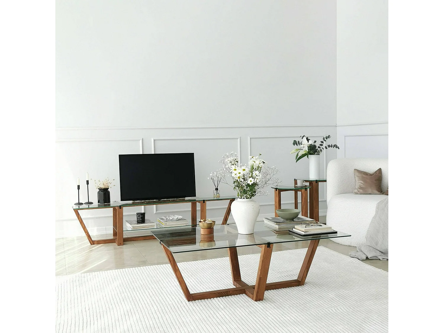 Meuble TV Icarus, Buffet de salon, Armoire basse pour TV, Base murale de rangement, 158x35h35 cm, Noyer