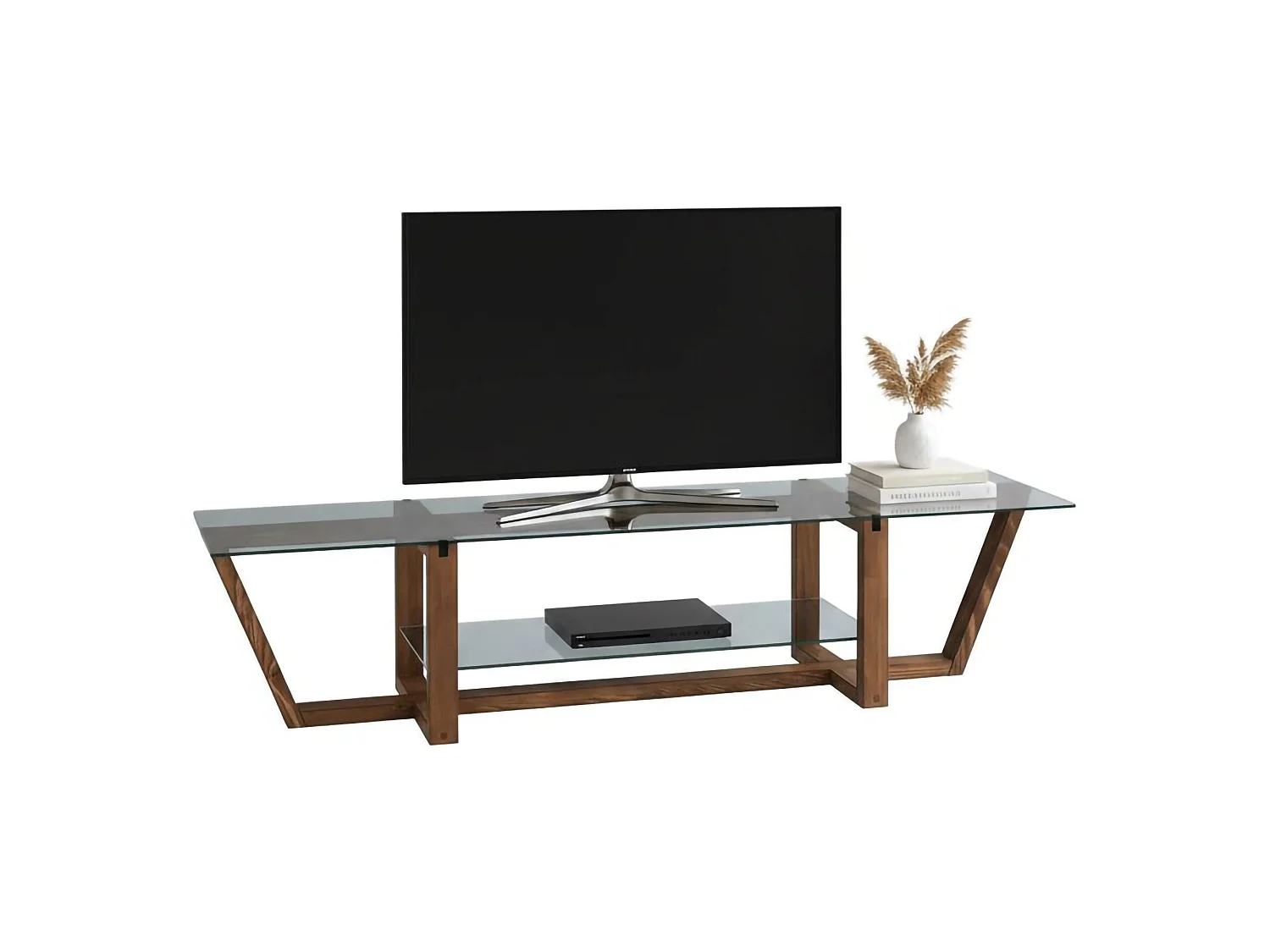 Meuble TV Icarus, Buffet de salon, Armoire basse pour TV, Base murale de rangement, 158x35h35 cm, Noyer