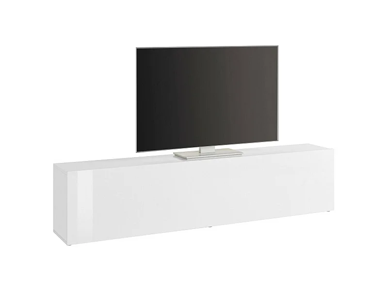 Dbarell TV-meubel, Laag woonkamerdressoir, TV-meubelbasis, 100% Made in Italy, 180x30h40 cm, Glanzend wit
