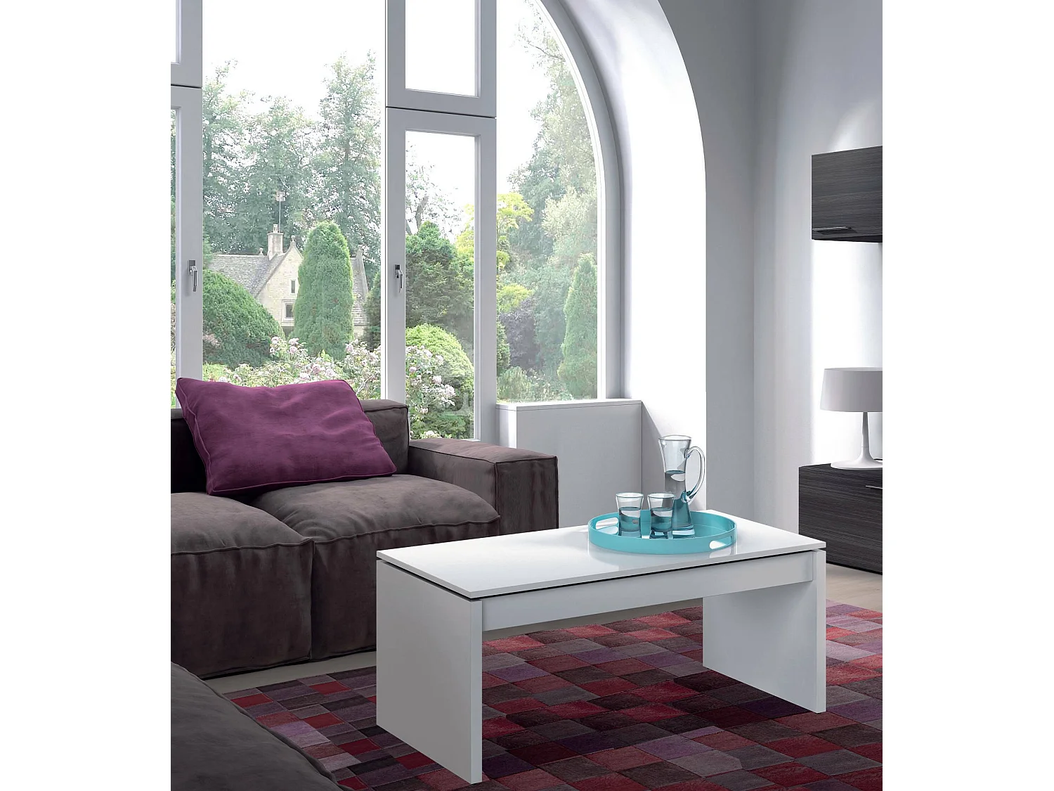 Couchtisch Dlenzin, Couchtisch mit abnehmbarer Platte, Couchtisch für das Wohnzimmer, 102x50h43/54 cm, Glänzend WeiÃŸ