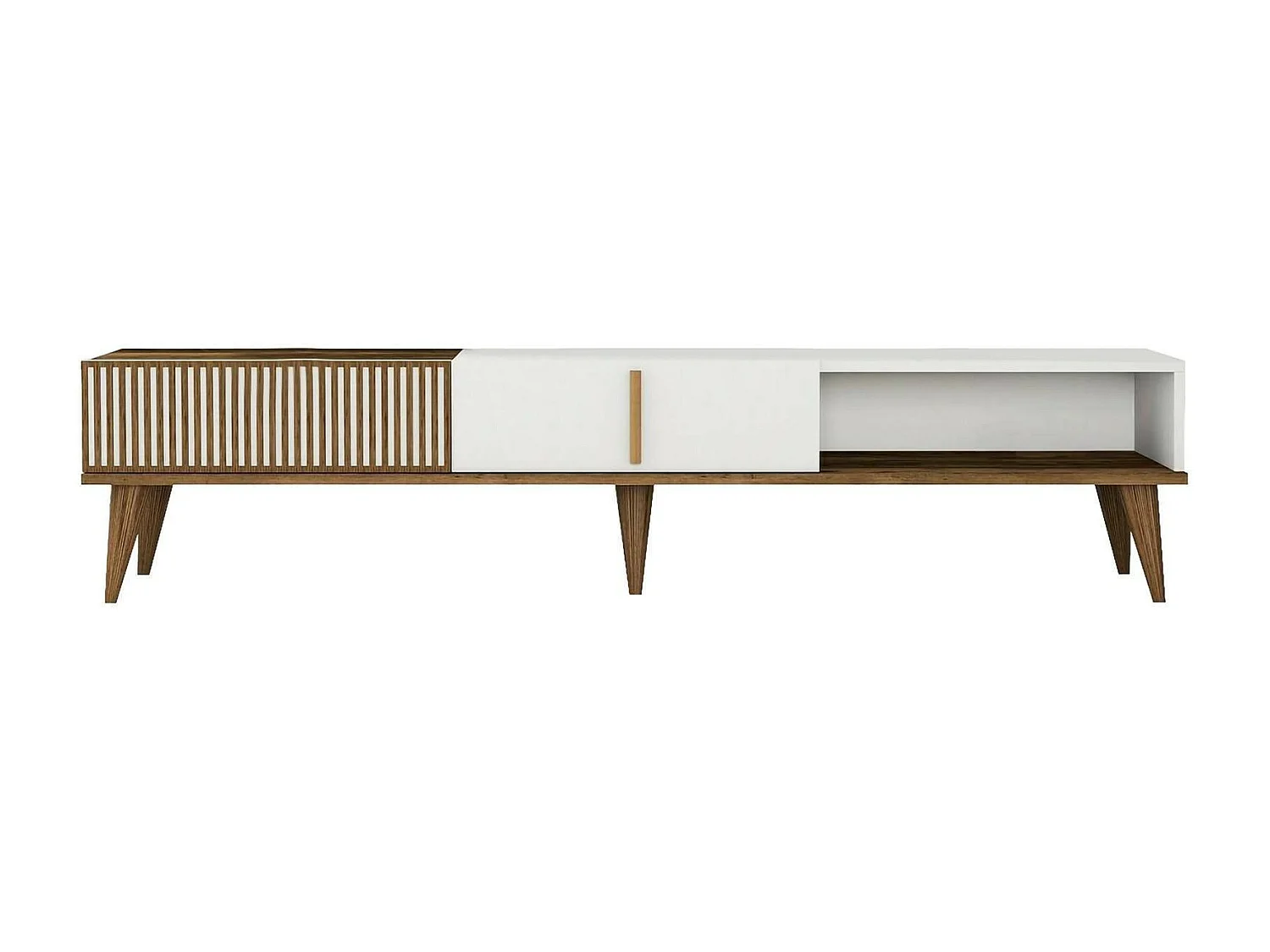 Fernsehschrank Dfirican, Ständer für Wohnzimmerfernseher, Niedriges Wohnzimmer-Sideboard, TV-Ständerbasis, 180x35h40 cm, Walnuss und WeiÃŸ