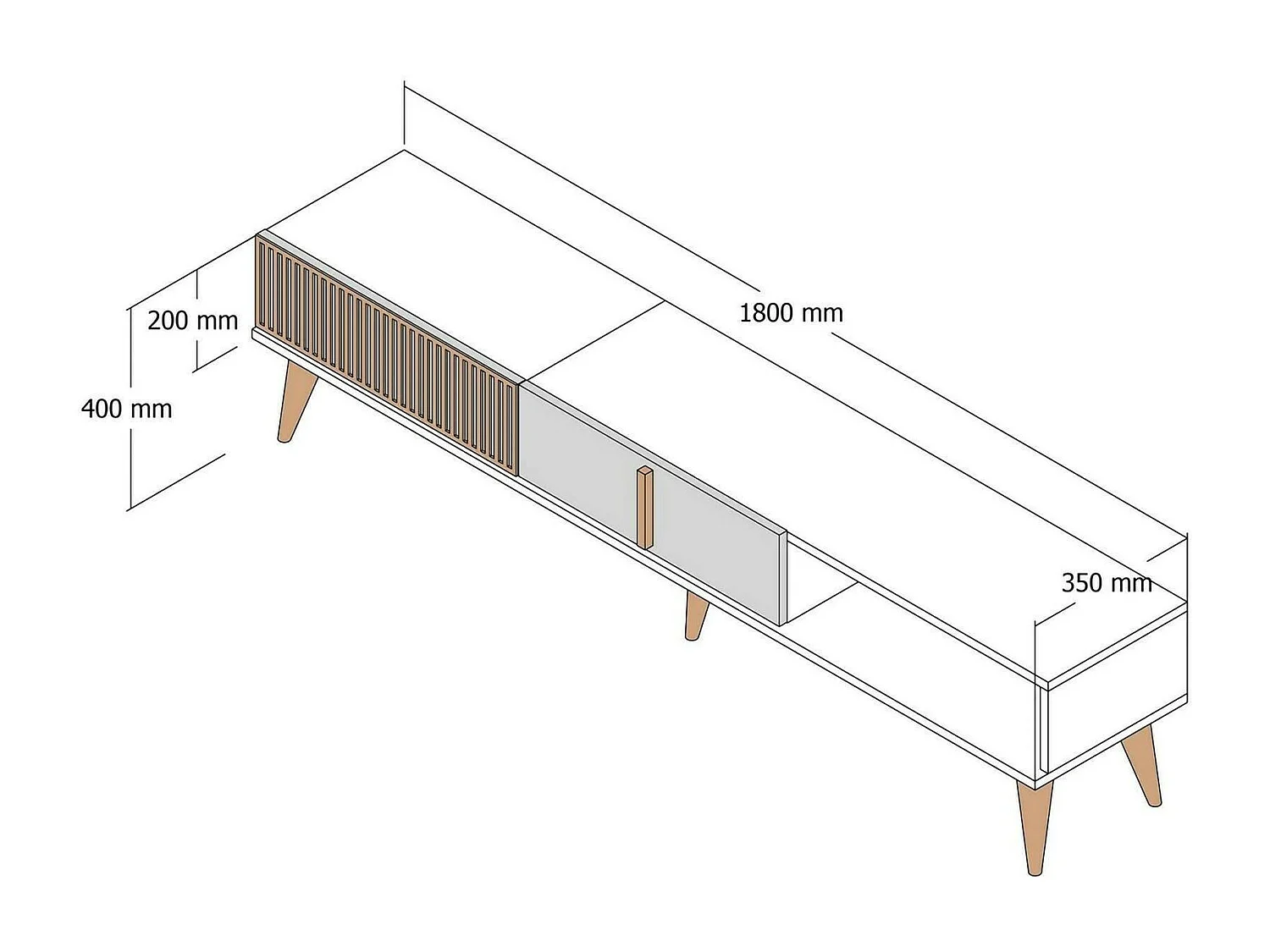 Fernsehschrank Dfirican, Ständer für Wohnzimmerfernseher, Niedriges Wohnzimmer-Sideboard, TV-Ständerbasis, 180x35h40 cm, Walnuss und WeiÃŸ