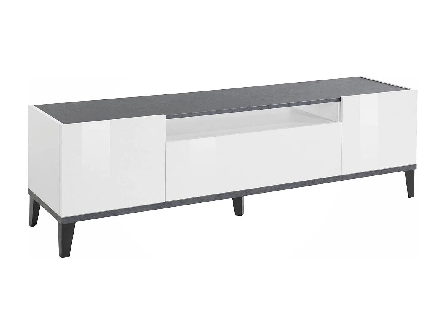 Meuble TV Dfigol, Buffet bas de salon avec 2 portes, Base pour meuble TV, 100% Made in Italy, 160x40h47 cm, Blanc brillant et ardoise