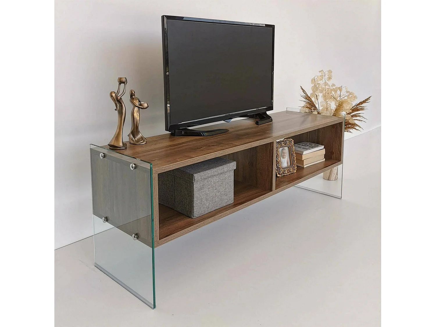 Meuble TV Algorab, Buffet de salon, Armoire basse pour TV, Base murale de rangement, 120x35h45 cm, Noyer