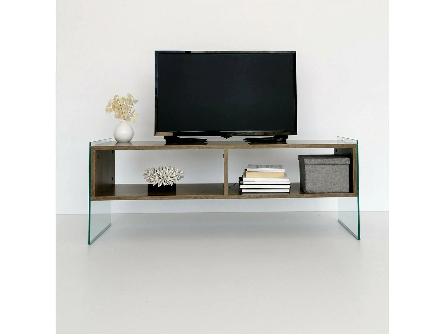Meuble TV Algorab, Buffet de salon, Armoire basse pour TV, Base murale de rangement, 120x35h45 cm, Noyer
