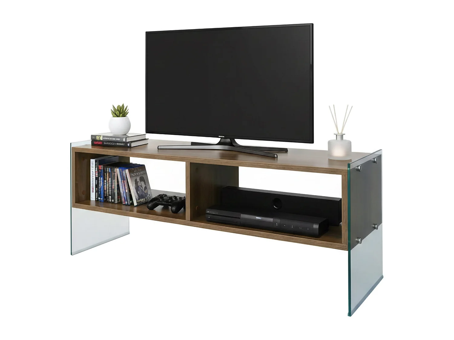 Dbennace tv-meubel, woonkamermeubel, lage tv-meubel, wandstandaard, 120x35h45 cm, walnoot