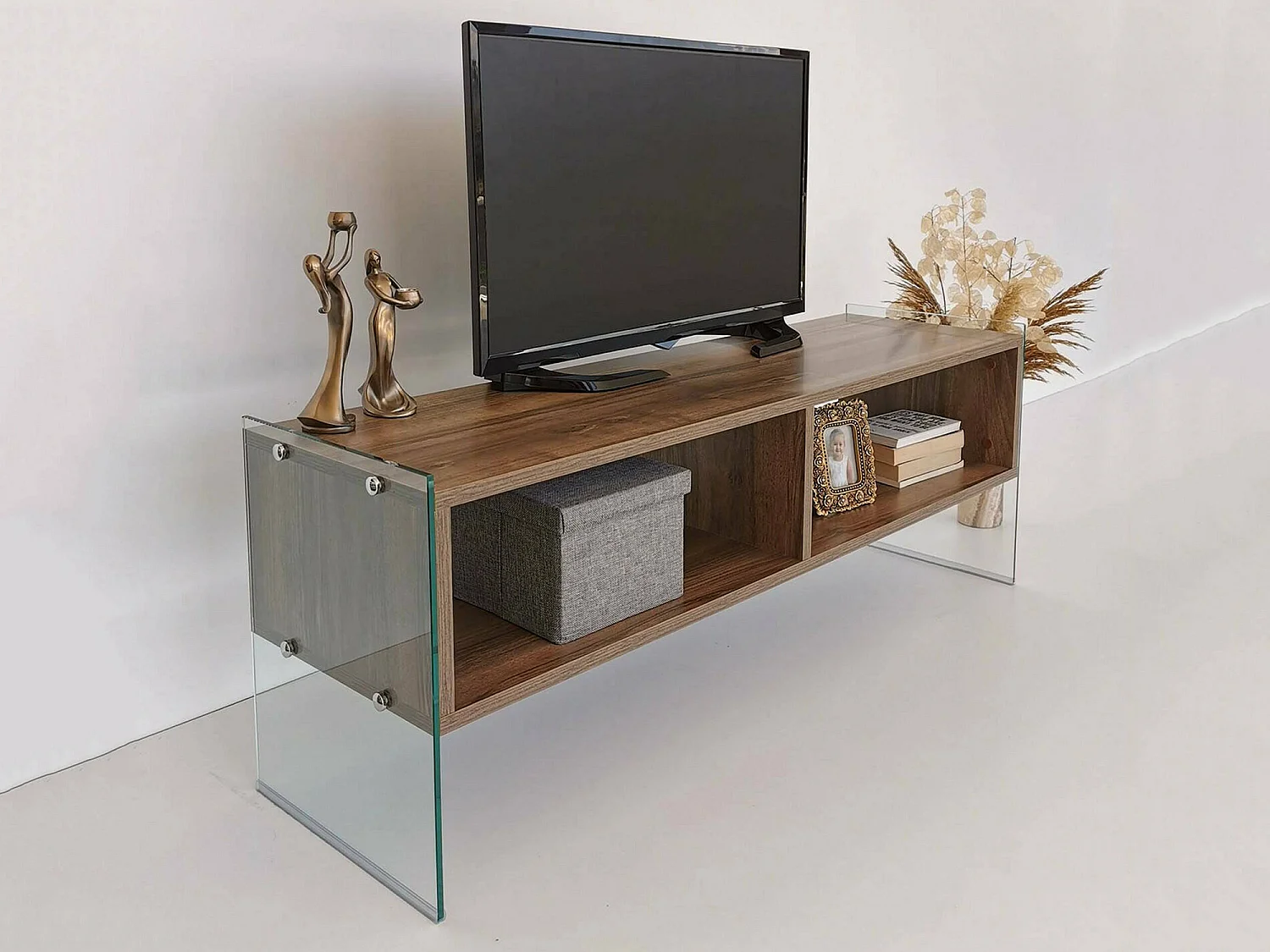 Dbennace tv-meubel, woonkamermeubel, lage tv-meubel, wandstandaard, 120x35h45 cm, walnoot