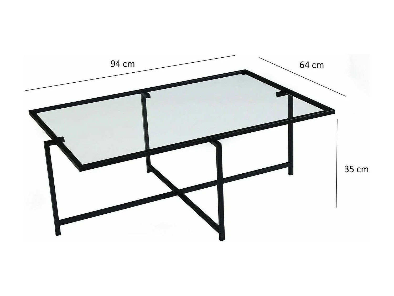 Salontafel Anna, bestand tegen beslaan, 94x64x35h cm zwart, rechthoekige vorm, glazen tafelblad